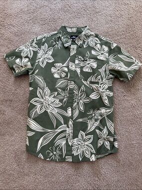 O'Neill Olive Green & White Floral Short-Sleeve Button-Down Shirt